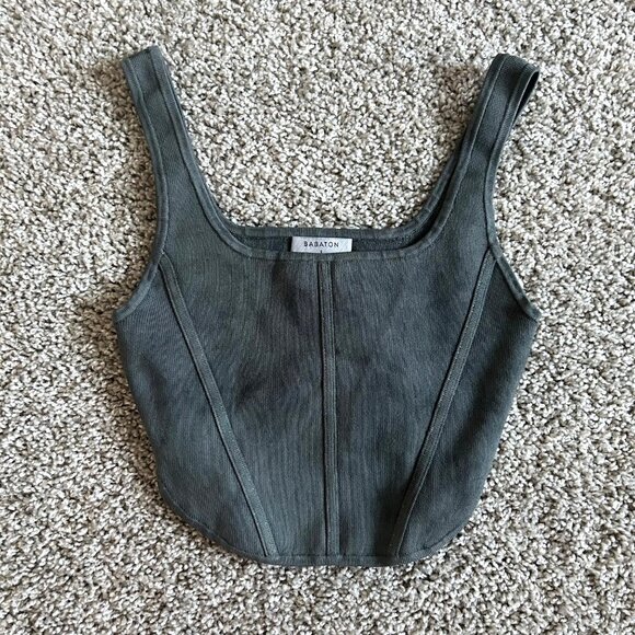 Babaton Women's Sz Small Gray Ribbed Knit Corset Tank Top Square Neck - Picture 7 of 8